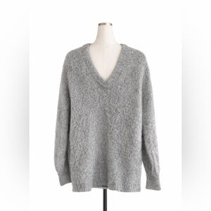 Gray V-Neck Fuzzy Knit Sweater | Cozy Soft Pullover